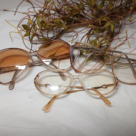Various Accessories - Vintage Women's Glasses Set Of 3 Brown, Gold, and Clear Retro 1970s Hippie